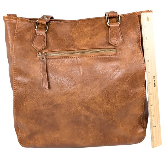 Madison West Brown Leather Double Woven Whipstitch Large Boho Western Tote - Picture 3 of 9